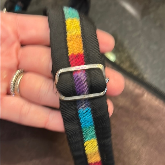 NWOT Artistic Black Crossbody Bag with Colorful Floral Design - Picture 3 of 6